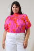 Aurea Floral Blossom Smocked Mock Neck Top Curve